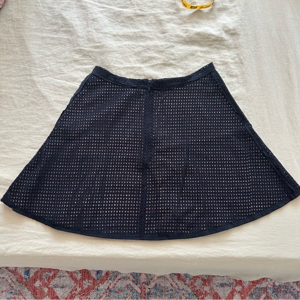 BCBGMAXAZRIA Lasercut Black Short Circle Skirt with Tan Lining